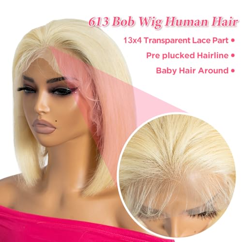 Rebecca Fashion Blonde Bob Wig Human Hair 613 Bob Lace Front Wig Human Hair 13X4 Blonde Lace Front Bob Human Hair Wig Pre Plucked With Baby Hair 150% Denisty 10 inch