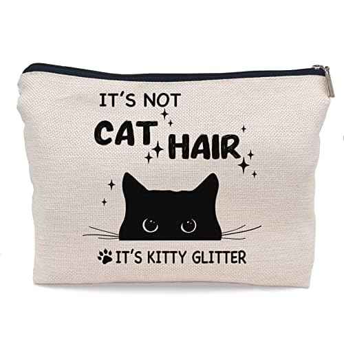 It's Not Cat Hair It's Kitty Glitter Funny Black Cat Makeup Bag Make up Cosmetic Bag Small Zipper Pouch,Birthday Gifts for Cat Lovers Women Sister Daughter