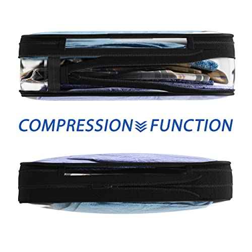 Clear Compression Packing Cubes 3 Set - Large See-Through Plastic Suitcase Bags for Travel - Luggage Compressable Organizers - Transparent PVC Collapsible Cosmetic Bag for Backpack Black