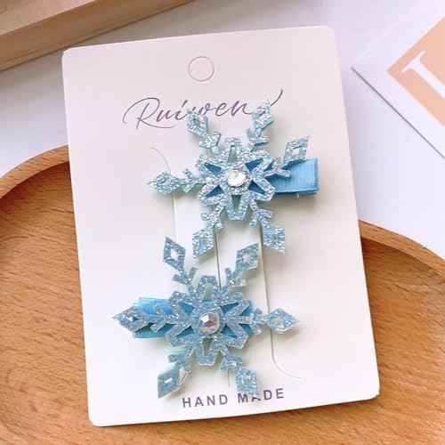 6 Pcs Snowflake Hair Clips, Winter Hairpin, Blue White Pink Snowflake Barrettes, Women Christmas Party Festive Princess Hair Accessories
