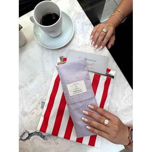 BYS Weighted Lavender Eye Pillow, Organic Cotton Fabric, Grey and White, with Travel Pouche