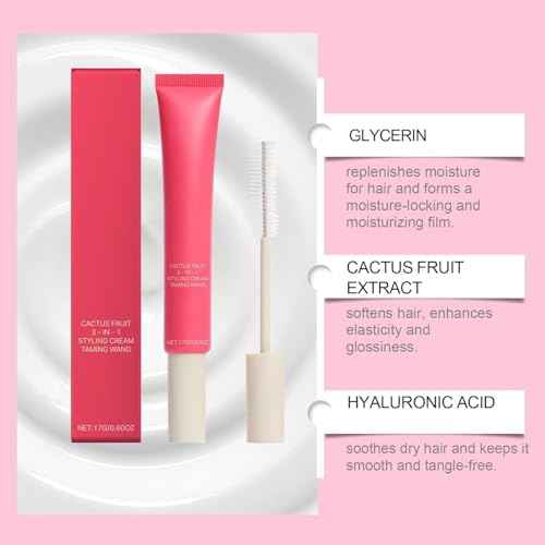 3-In-1 Hair Styling Cream, Hair Cactus Fruit 3-In-1 Styling Cream & Taming Wand, Smooth Frizz, Cactus Fruit Extract for Tames Flyaway H-air, Enhances Shine, Non-Greasy, for Women & Girls (3 PCS)