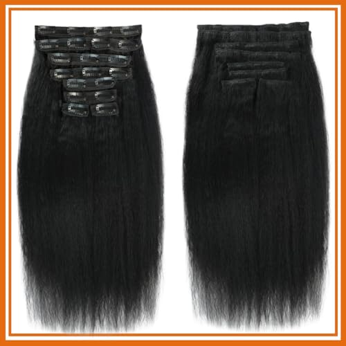 Kinky Straight Clip ins 8Pcs 110g 26 Inch Clip in Hair Extensions Real Human Hair Yaki Straight Clipins for Black Women Full Head Brazilian Remy Hair Extensions Double Weft 20 Clips