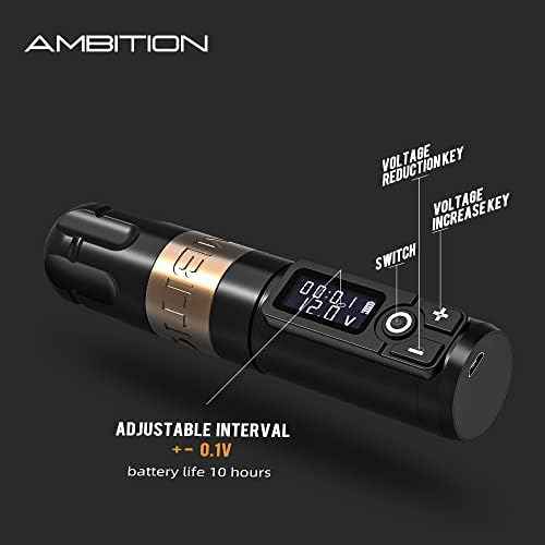 Ambition Soldier Tattoo Machine Kit Complete Rotary Wireless Tattoo Pen Gun Kit with 20pcs Glory Tattoo Cartridge Needles Practice Skin Supplies for Beginners & Professional Artists, Black