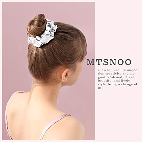 MTSNOO Silk Scrunchies for Hair, 100% Pure 22 Momme Mulberry Silk Scrunchies for Curly Hair with Elastic Band, 4 Pack, Ivory