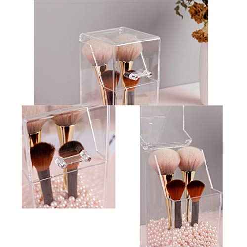 Square Acrylic Cosmetic Brush Organizer with Dustproof Lid, Clear, 9x9x21cm/3.5x3.5x8.3inch, 1pcs, Makeup Storage, Jewellery Storage Container