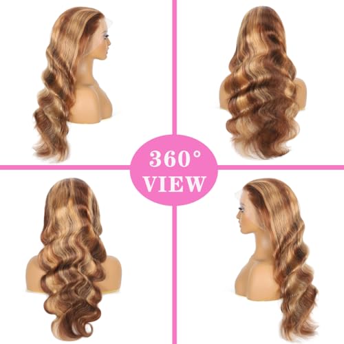 360 Lace Front Wigs Human Hair Full Lace Human hair Wigs Ombre Lace Frontal 180 Density 4/27 Colored Honey Blonde 360 HD Transparent Wigs for Black Women (14 Inch)