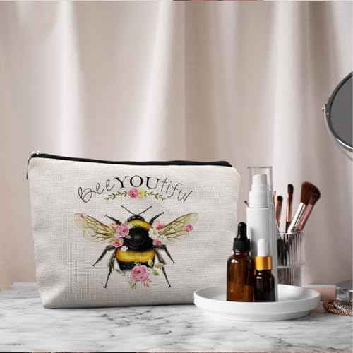 Bee Gifts for Bee Lovers Small Makeup Bag, Bee Gifts for Women, Honey Bee Gifts Cosmetic Bags for Women, Bee You Tiful Bag