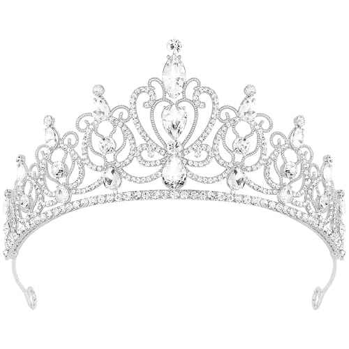TODDER Silver Tiara for Women Girls Rhinestone Princess Queen Crowns Crystal Headband for Girls Wedding Hair Accessories for Bridal Birthday Party Prom Halloween Cosplay Holidays