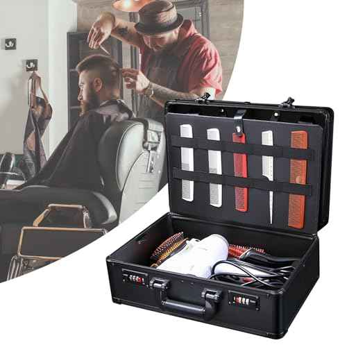 Portable Barber Case Traveling Hair Stylist Box for Clippers and Supplies Professional Barber Case with Code Lock Double Layer Travel Hair Stylist Tools Storage (Black)