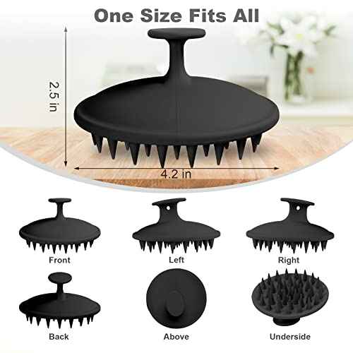 Silicone Scalp Massager Shampoo Brush, Scalp Brush for Hair Growth & Dandruff Removal, Hair Scrubber Scalp Stimulator Exfoliator Brush with Soft Bristles for Wet Dry Scalp Care (Black)