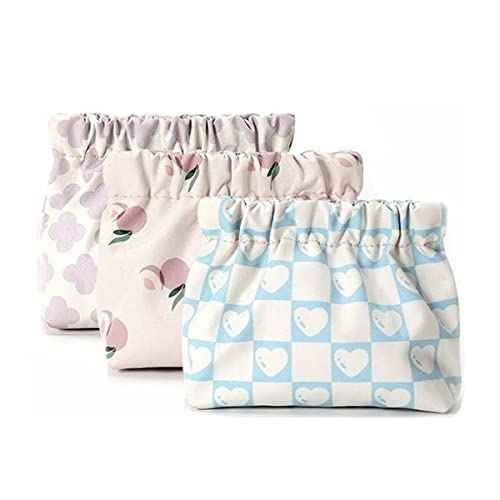 Small Pouches for Purse, 3pcs Portable Mini Makeup Bag, No Zipper Self-closing Accessories Organizer for Cosmetics Headphones Jewelry (D)