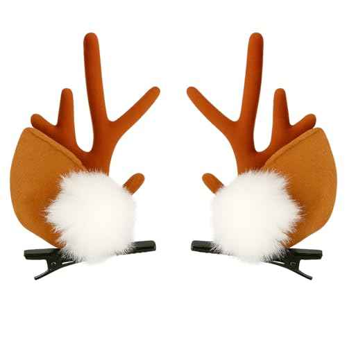 2 Pieces Reindeer Antler Hair Clips with Ears, Cute Brown Deer Costume Accessories for Christmas, Halloween, and Cosplay Party Dress-Up for Girls and Women
