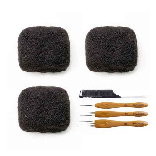 100% Human Hair for Dreadlock Extensions & Locs Repair, Afro Kinky Bulk Bundles with Crochet Hook Kit & Comb, Salon-Grade Natural Hair for Twists, Braids, Crochet Styles (16 Inch 90g)