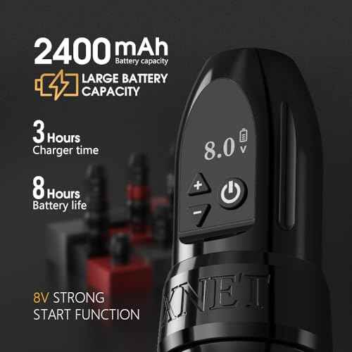 Xnet Titan Wireless Tattoo Machine with 42mm Grip - 2400mAh Battery Power Tattoo Gun with Coreless Motor Digital LCD Display Tattoo Supply for Professional Tattoo Artists