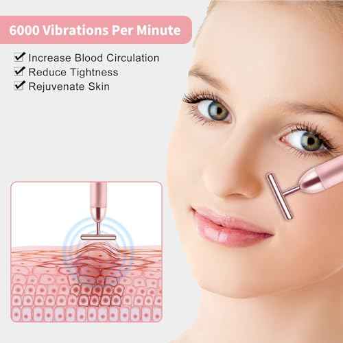 2 Pack T Shape Face Massager Beauty Bar Golden & Pink Facial Massager, Portable Electric Vibration Face Neck Body Massager for Firming Lifting Anti Aging Skin Tightening Wrinkle Reducing