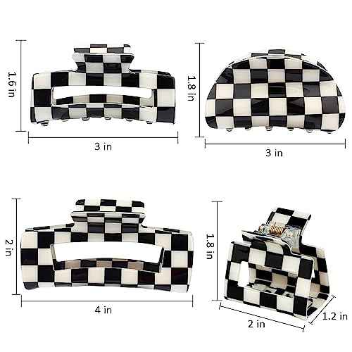 Checkered Hair Clips for Thick Thin Hair 4Pcs Large Medium Small Square Claw Clips Non Slip Strong Hold Jaw Clips Y2K Hair Accessories for Women Girls Black White