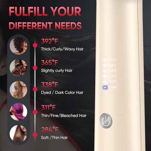 SDLOGAL Hair Straightener Brush, Hair Straightener Comb Straightening Brush for Women, with 5 Temps & Fast Heating, Easy and Fast Salon-Style, Plus Dual Voltage Travel Friendly-(Beige)