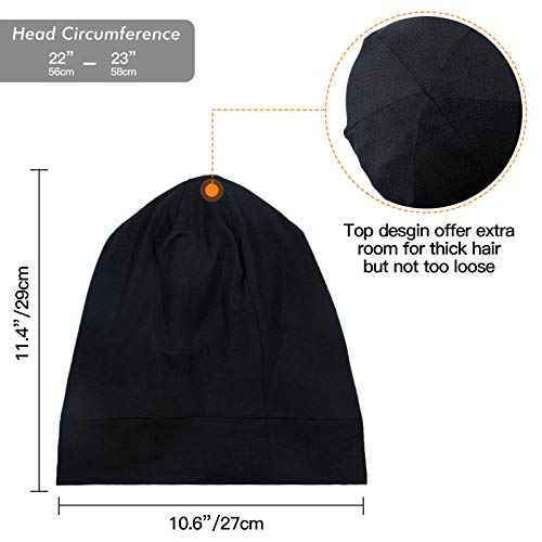 SilkySatin Lined Bonnet Sleep Cap - Adjustable Stay on All Night Hair Wrap Cover Slouchy Beanie for Curly Hair Protection for Women and Men - Black & Light Grey
