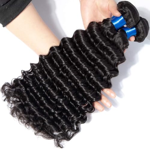Human Hair Bundles Brazilian Hair Deep Wave One Bundles 28 Inch Unprocessed Virgin Human Hair Extensions Deep Curly Hair Weaves Bundles Natural Black Color for Black Woman (28'', Deep Wave Bundles)