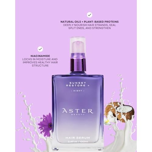 Night Hair Serum for Split Ends & Frizz Sunset Restore + Hair Serum | Leave-In Overnight Repair with Niacinamide & Protein | Strengthens, Smooths & Hydrates (3.4 oz)