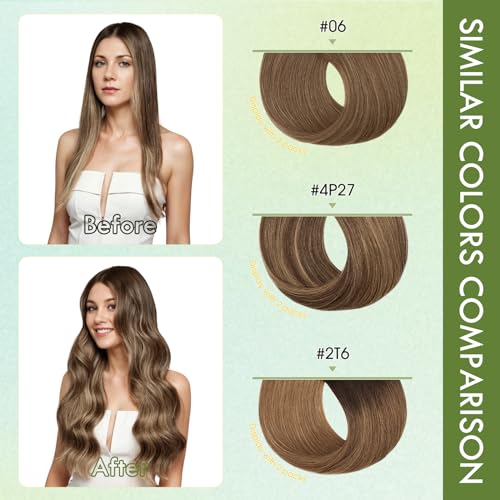 Hairro Microlinks Hair Extensions Real Human Hair Micro Ring Beads Remy Hair Extension Cold Fusion I Tip Loop Stick Hairpiece For Women 22 inch 50g 100 Strands #2T6 Dark Brown Ombre Light Brown