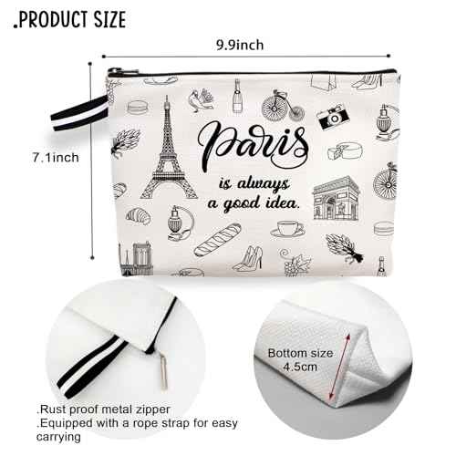Paris Travel Gift Cosmetic Bag, Paris Lover Gifts Makeup Bag, Paris City Skyline Paris Is Always A Good Idea Zipper Pouch, Gifts for Women Birthday Christmas