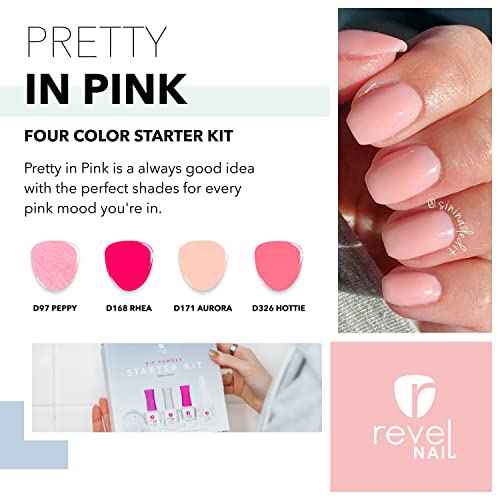 Revel Nail Starter Kit - 4 Color Manicure Set with Dip Nail Powder and Dip Powder Liquid Set - Pretty in Pink