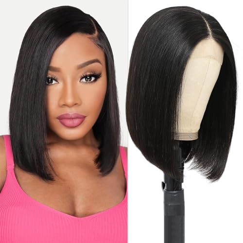MUPRETTY 18A Raw Bob Wigs Human Hair 4x4 Lace Closure Wig Triple Lifespan Than Regular Virgin Hair Wig Keep Silky And Smooth After Multiple Washes(12Inch)