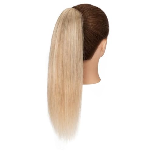 TESS Human Hair Claw Clip Ponytail Extension Real Remy Hair long ponytail extension for Women Straight, 16 Inch, Flax Yellow Mixed Light Gold