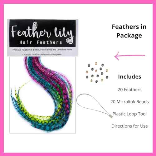 Hair Feathers in Rainbow Tie Dye Bright Colors, 20 Long Feathers with beads and loop tool DIY kit, Grizzly Rooster Feather Hair Extensions