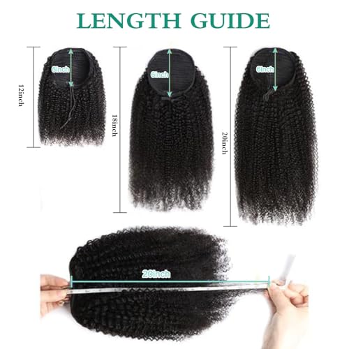 Afro Kinky Curly Drawstring Ponytail 4C for Black Women Human Hair Drawstring Ponytail Extension Natural Black 24Inch