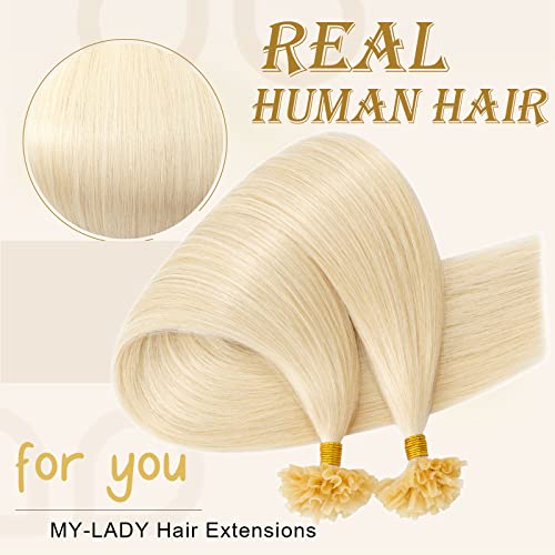 MY-LADY U Tip Hair Extensions Human Hair Platinum Blonde 24 Inch 50G 50Strands K Tip Keratin Bond Hair Extensions Fusion Utip Ktip Pre Bonded Hair Extensions Straight Real Remy Hair