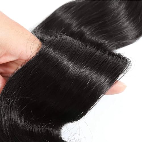 Bundles with Closure Body Wave 100% Unprocessed Brazilian Human Hair 100g Natural Black Virgin Human Hair Weave 3 Bundles with 4x4 Lace Closure (12 14 16+10 Natural Black)