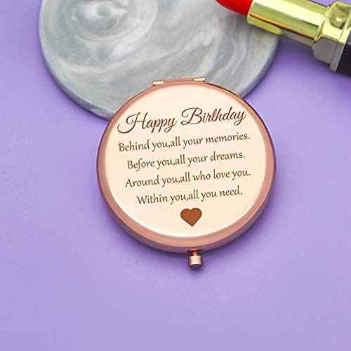 Happy Birthday Gift for Women Girls, Folding Travel Mirror Compact Mirror for Her, Birthday Gift Ideas for Friends, Mom, Daughter, Sister, Coworkers, Grandma, Aunt, Wife, Best Birthday Present for Her
