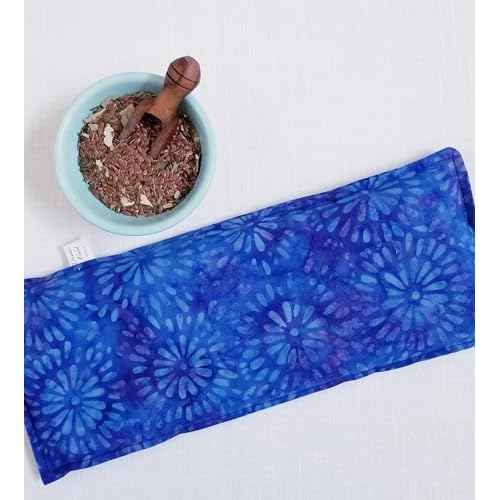 Eucalyptus Eye Pillow - Hot or Cold Use - Peppermint & Essential Oils, 4" x 10" Size, Sinus and Migraine, Relaxation - Deep Blue Batik