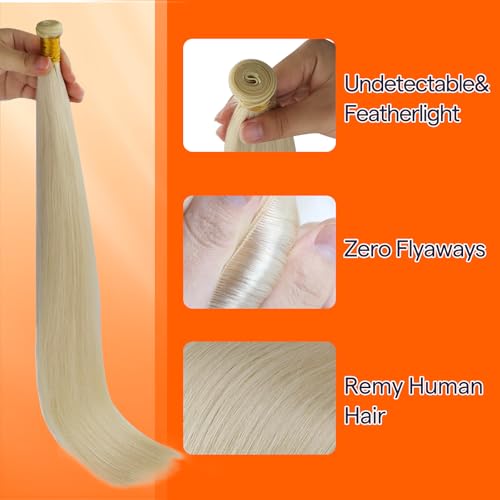 Full Shine Hand Tied Hair Extensions Human Hair Blonde Hair Weft Premium Remy Real Human Hair 60g Sew in Human Hair Extension Real Human Hair for Women 22 Inch