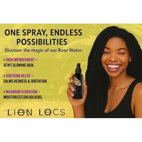 Lion Locs Rosewater Spray for Dreads and Locs - Organic Vegan Conditioner with Aloe, Oils, Vitamins, and Glycerin