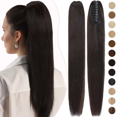 Rich Choices Claw Clip Ponytail Extension Real Human Hair Clip In Long Remy Ponytail Hair Extensions Straight For Women Human Pony tail 105g One Piece #1B Natural Black 14 Inch