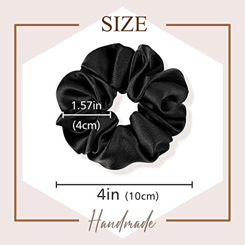 Fittia Silk Scrunchies for Hair Sleep No Crease, Silky Satin No Damage Hair Ties for Women&Girls, Soft Breathable Ponytail Holders 3 Pack, Black