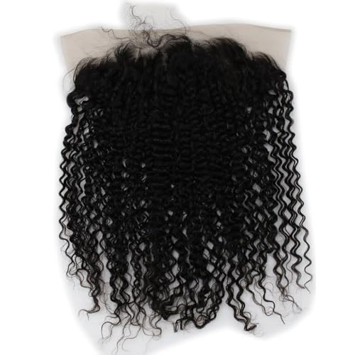 13x6 Lace Frontal Transparent Lace 100% Unprocessed Brazilian Virgin Human Hair Lace Closure Pre Plucked with Baby Hair Natural Black Color (13x6,Jerry Curl, 16 Inch)