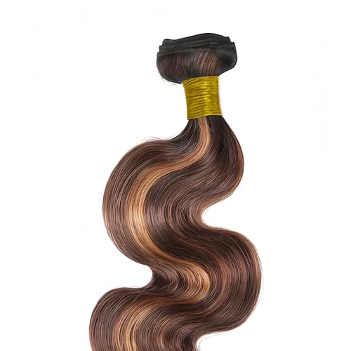 Body Wave Human Hair Bundles 22 24 26 Inch 3 Bundles Ombre Brown Highlight P4/30 Soft Bouncy Flowing Natural Hair Extensions for Women