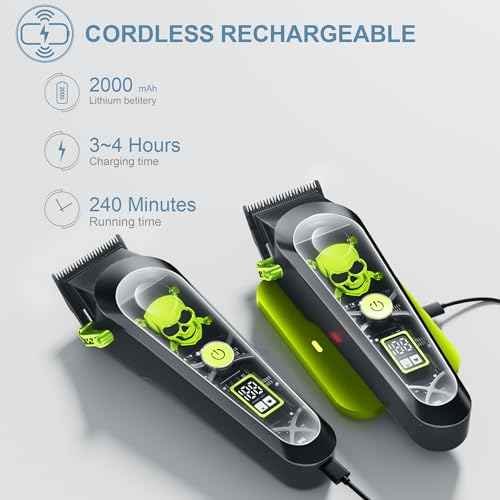 WMARK High Speed Professional Hair Clipper for Men Professional Cordless&Corded Hair Clippers with LCD Display 6 Guide Combs *1comb,Mens Gift-NG-130 (Green)