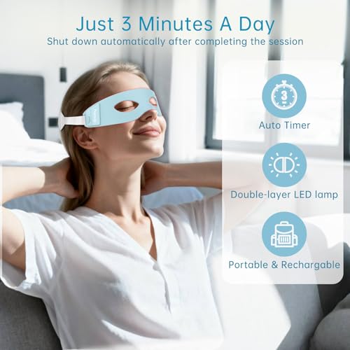 Red Light Therapy for Eyes, Infrared LED Eye Mask for Under Eye Dark Circles, Puffiness & Wrinkles, Anti-Aging Collagen Booster in Just 3 Minutes a Day, Soft Silicone