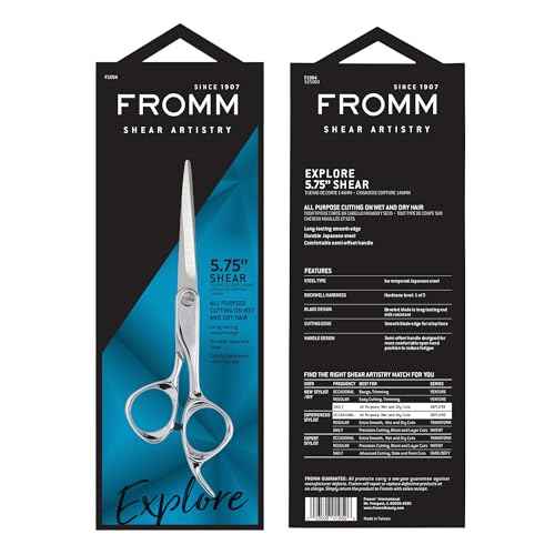 Fromm Professional Explore 5.75" Hair Cutting Shears for Wet and Dry Hair, Polished Silver Japanese Steel Scissors with Beveled Blade