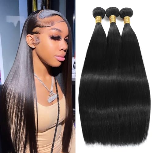 Brazilian Virgin Hair Straight 3 Bundles 18 20 22 Inch Long Straight Human Hair Weave Bundles Unprocessed Brazilian Straight Hair Straight Hair Human Extensions Natural Black