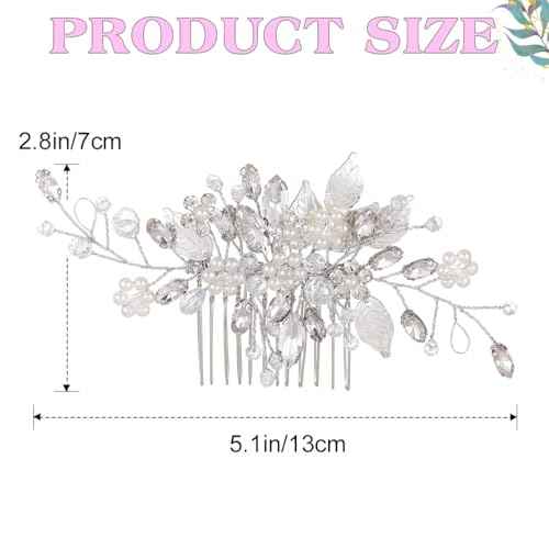 JEAIRTS Crystal Hair Comb Silver Bridal Pearl Headpiece Wedding Hair Accessories for Women