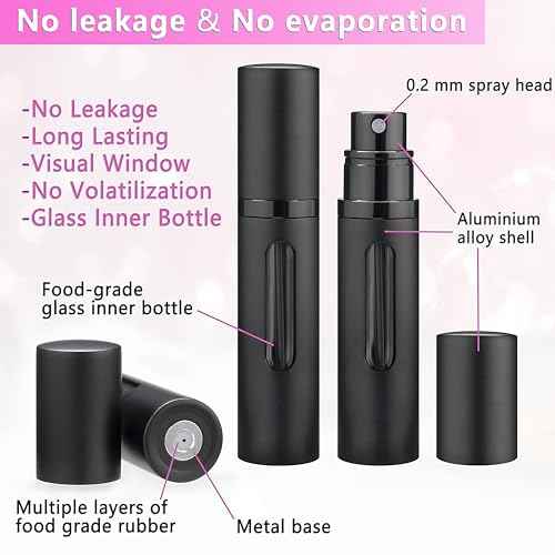 Refillable Perfume Atomizer Travel Bottle 5ml Leakproof Luxury Travel Perfume Refillable Bottle, Portable Perfume Atomizer (Black)