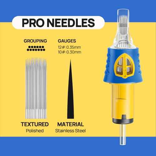 ES SHIELD Tattoo Needles, 50pcs Assorted Silicone Finger Ledge Tattoo Cartridge Needle #12 Standard 3RL 5RL 7RL 9RL 11RL Round Liner for Tattoo Pen Tattoo Supplies