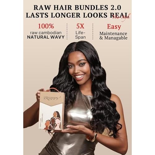 TRIIPPY Real Raw Cambodian Natural Wavy Bundles Human Hair,100% Cambodian Raw Hair Sew in Weave Single Bundle,Triple The Lifespan Over Regular Virgin Hair Bundle,No.1 Raw Hair Brand On Amazon(14 Inch)